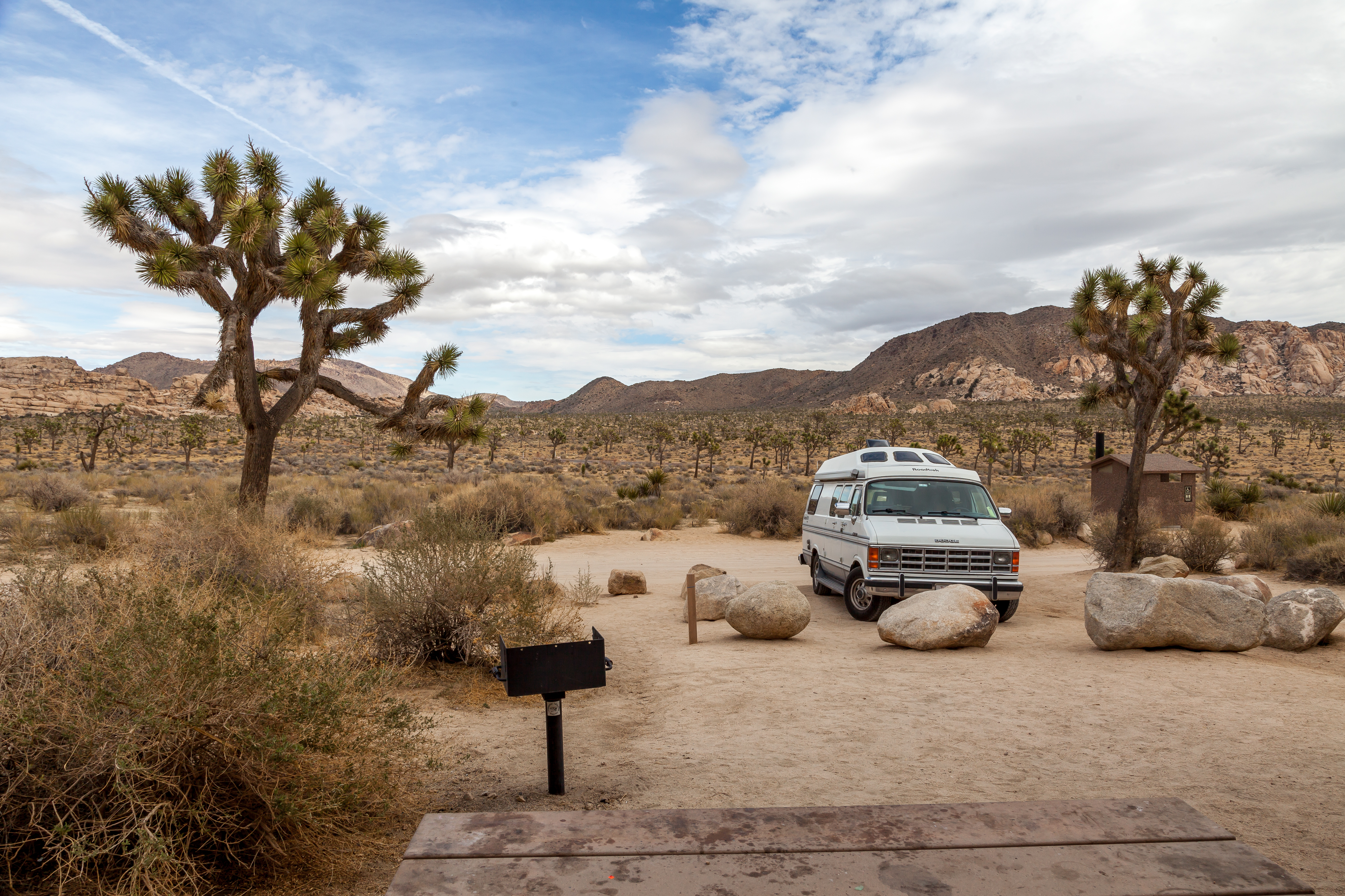my van at campsite 40 at Hidden Valley Campground in Joshua Tree National Park