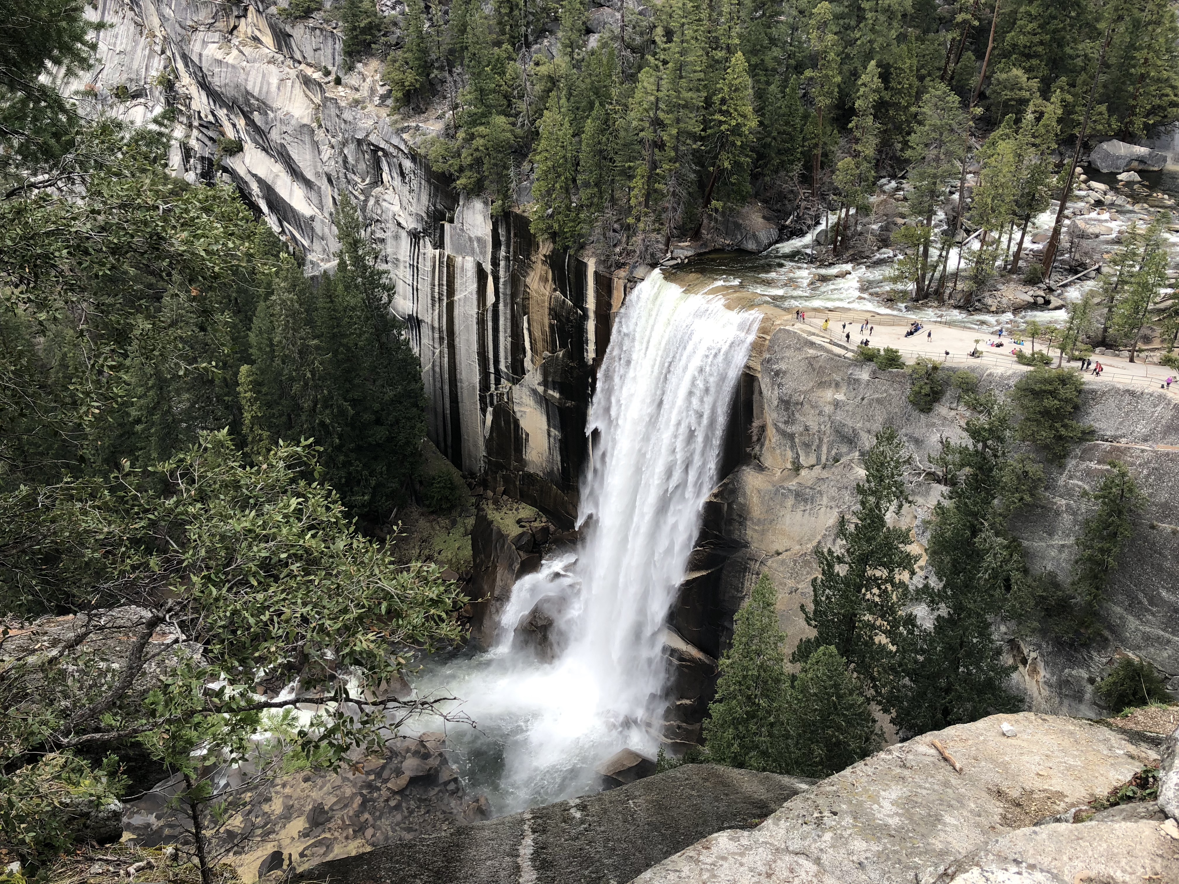 a view of the top of Vernal Fall from near the John Muir Trail